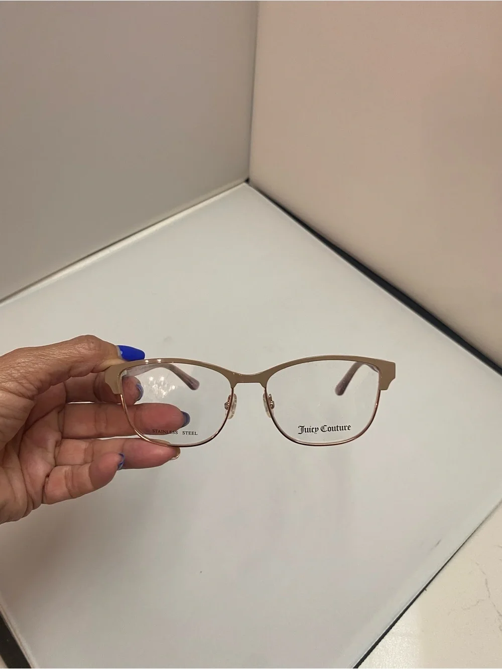 Juicy Couture Rose Gold Metal Frame Eyeglasses with Black Logo Case,pink accents
